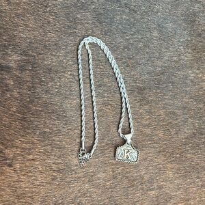 German Silver Pendant Necklace with Initial 'K'